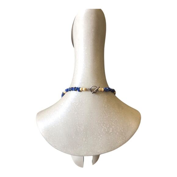 Retro 80's Beaded Blue Faux Pearl Beads Timeless Classic Lightweight Necklace - Picture 7 of 8